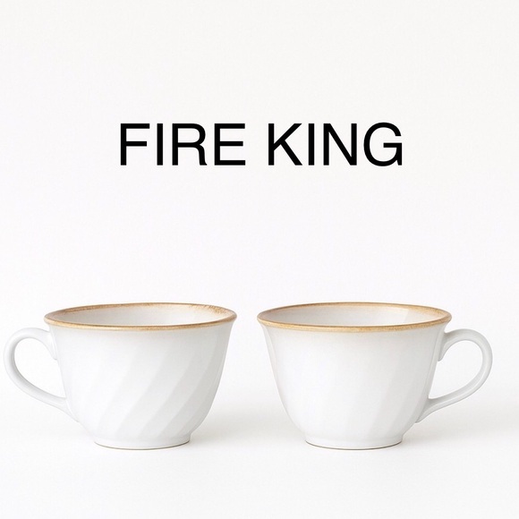 Fire-King White Swirl Teacup Set (Pair) – Vintage Milk Glass - Picture 1 of 13